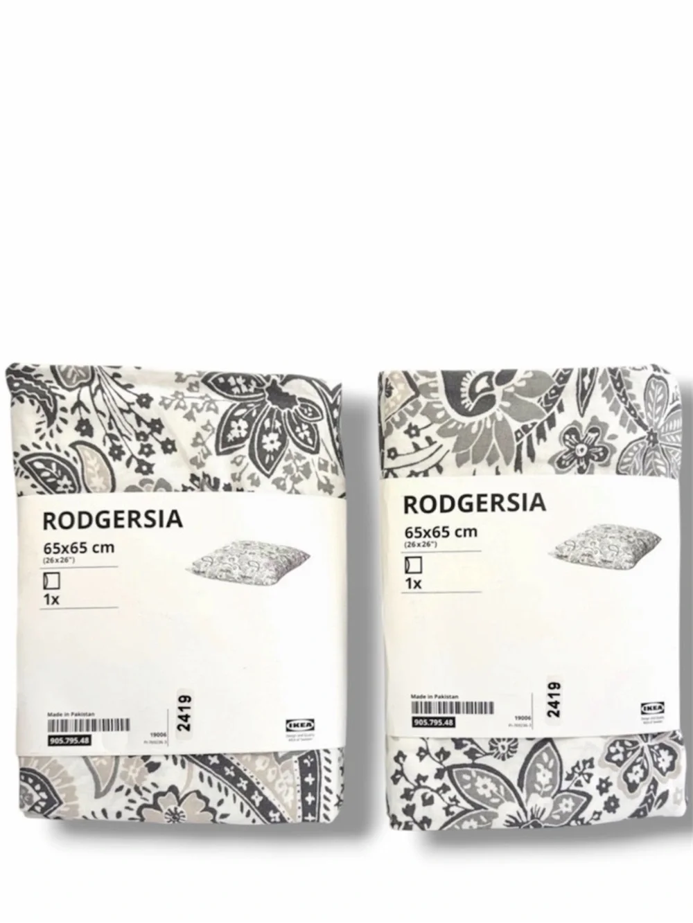 IKEA Rodgersia Pair Euro Shams 26x26 White Gray Floral